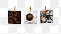 Coffee aesthetic png mood board sticker, instant photo on transparent background