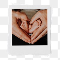 Baby feet png mother's hands sticker, heart shape, instant photo 