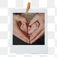 Baby feet png mother's hands sticker, heart shape, instant photo 