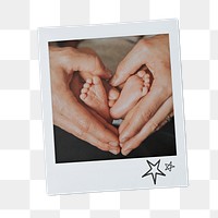 Baby feet png mother's hands sticker, heart shape, instant photo 