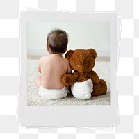 Baby png teddy bear  sticker, instant photo, friendship image on transparent background