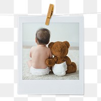 Baby png teddy bear  sticker, instant photo, friendship image on transparent background