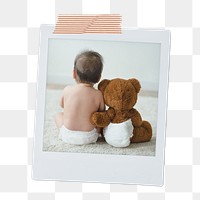 Baby png teddy bear  sticker, instant photo, friendship image on transparent background