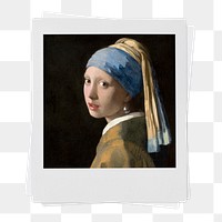 Johannes Vermeer&rsquo;s png Girl with a Pearl Earring instant photo, transparent background, remixed by rawpixel