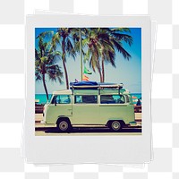 Summer road trip png sticker, travel minivan aesthetic instant photo on transparent background