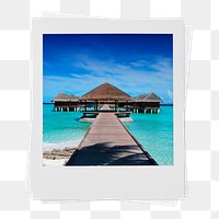 Summer bungalow png sticker, vacation aesthetic instant photo on transparent background