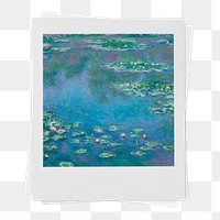 Claude Monet's png Water Lilies, famous painting on instant photo, transparent background, remixed by rawpixel