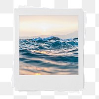 Ocean wave png sticker, instant photo, summer aesthetic image on transparent background