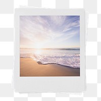 Aesthetic beach png sticker, Summer instant photo on transparent background