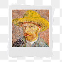 Png Vincent Van Gogh's Self-Portrait with a Straw Hat instant photo, transparent background, remixed by rawpixel