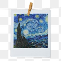 Png Vincent Van Gogh's The Starry Night instant photo, transparent background, remixed by rawpixel