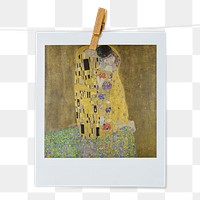 Gustav Klimt's png The Kiss instant photo, transparent background, remixed by rawpixel