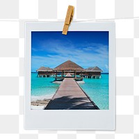 Summer bungalow png sticker, vacation aesthetic instant photo on transparent background