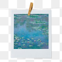 Claude Monet's png Water Lilies, famous painting on instant photo, transparent background, remixed by rawpixel