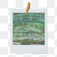 Claude Monet's png The Japanese Footbridge, famous painting on instant photo, transparent background remixed by rawpixel