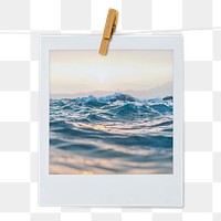 Ocean wave png sticker, instant photo, summer aesthetic image on transparent background