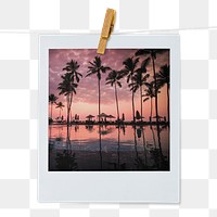 Summer sunset png sticker, palm trees aesthetic instant photo film on transparent background