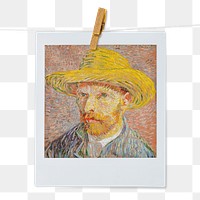 Png Vincent Van Gogh's Self-Portrait with a Straw Hat instant photo, transparent background, remixed by rawpixel