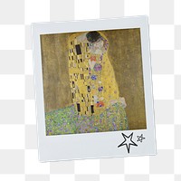 Gustav Klimt's png The Kiss instant photo, transparent background, remixed by rawpixel