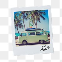 Summer road trip png sticker, travel minivan aesthetic instant photo on transparent background