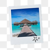 Summer bungalow png sticker, vacation aesthetic instant photo on transparent background