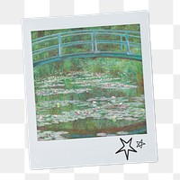 Claude Monet's png The Japanese Footbridge, famous painting on instant photo, transparent background remixed by rawpixel