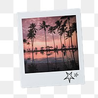 Summer sunset png sticker, palm trees aesthetic instant photo film on transparent background