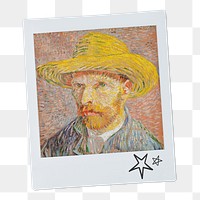 Png Vincent Van Gogh's Self-Portrait with a Straw Hat instant photo, transparent background, remixed by rawpixel