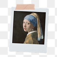 Johannes Vermeer&rsquo;s png Girl with a Pearl Earring instant photo, transparent background, remixed by rawpixel