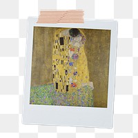 Gustav Klimt's png The Kiss instant photo, transparent background, remixed by rawpixel