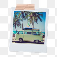 Summer road trip png sticker, travel minivan aesthetic instant photo on transparent background