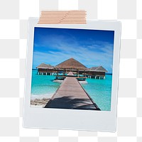 Summer bungalow png sticker, vacation aesthetic instant photo on transparent background