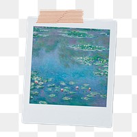 Claude Monet's png Water Lilies, famous painting on instant photo, transparent background, remixed by rawpixel