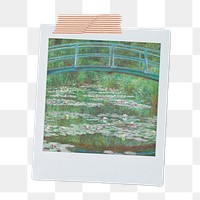 Claude Monet's png The Japanese Footbridge, famous painting on instant photo, transparent background remixed by rawpixel