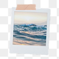 Ocean wave png sticker, instant photo, summer aesthetic image on transparent background