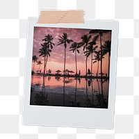 Summer sunset png sticker, palm trees aesthetic instant photo film on transparent background