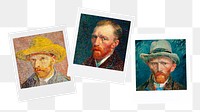 Png Vincent Van Gogh's famous self-portraits instant photos mood board, transparent background, remixed by rawpixel