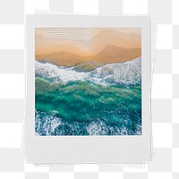 Beach wave png sticker, instant photo, summer aesthetic image on transparent background