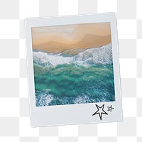 Beach wave png sticker, instant photo, summer aesthetic image on transparent background