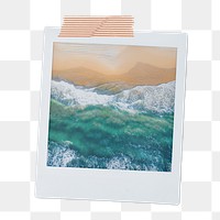 Beach wave png sticker, instant photo, summer aesthetic image on transparent background