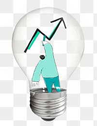 Png man drawing graph sticker, light bulb business doodle on transparent background