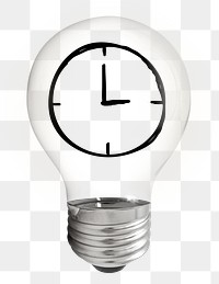 Clock doodle png icon light bulb sticker, business symbol graphic on transparent background