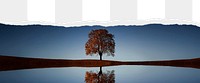 Lake & tree png ripped paper border, transparent background