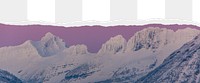 Snowy mountain png, ripped paper border, transparent background