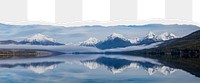 Lake landscape png, ripped paper border, transparent background