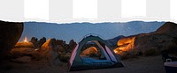 Camping night png ripped paper border, transparent background