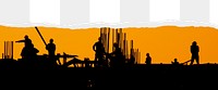 Construction silhouette png ripped paper border, transparent background