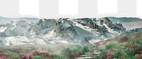 Snowy mountain png ripped paper border, transparent background