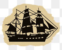 Ship silhouette png sticker, ripped paper, transparent background