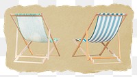 Beach chair png sticker, ripped paper, transparent background